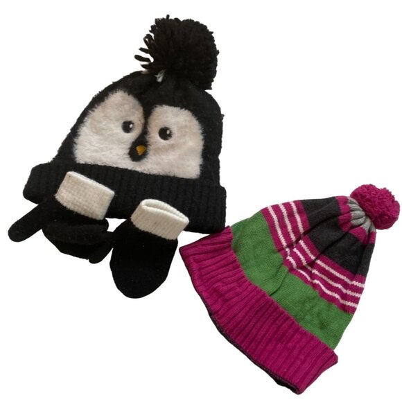 Toddler Girls Winter Hat/Beanie 2 Piece Lot-2T-5T-GUC - Picture 1 of 9